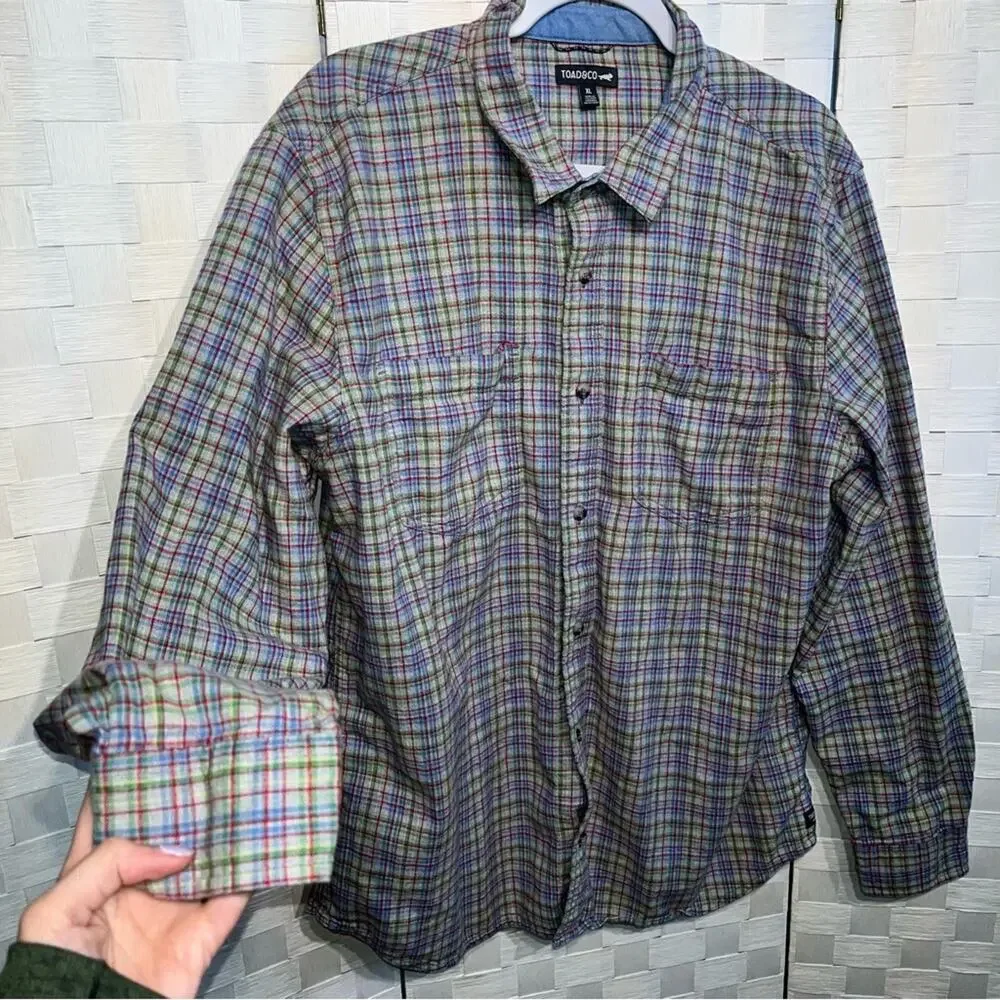 Toad & Co Flannagan Long Sleeve Plaid Button Down Shirt Mens Size XL Flannel